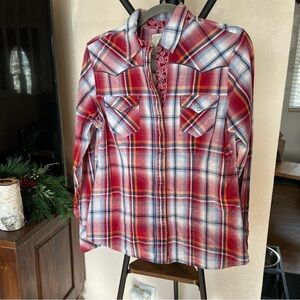 Women's Roper Western Red Plaid Long Sleeve Shirt Size M - Like New